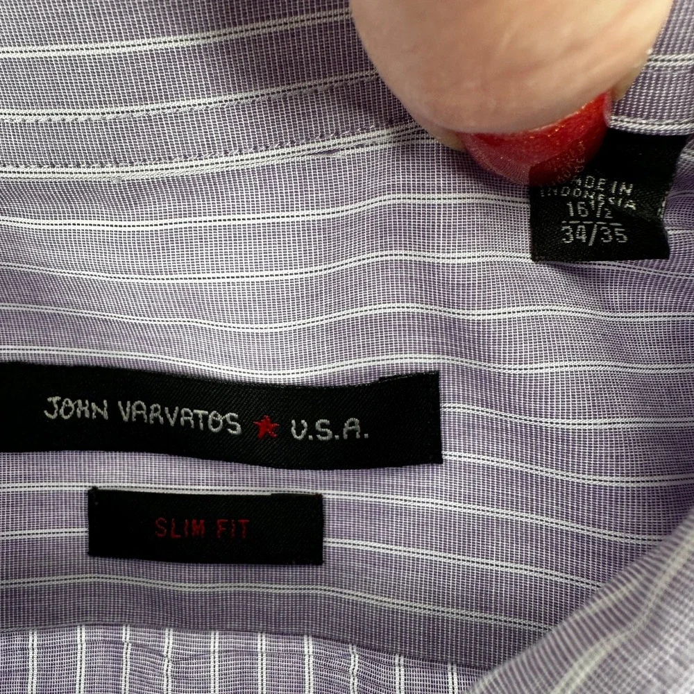John Varvatos USA Mens Purple Stripe Slim Fit Dress Shirt‎ Button Down 16 1/2 34